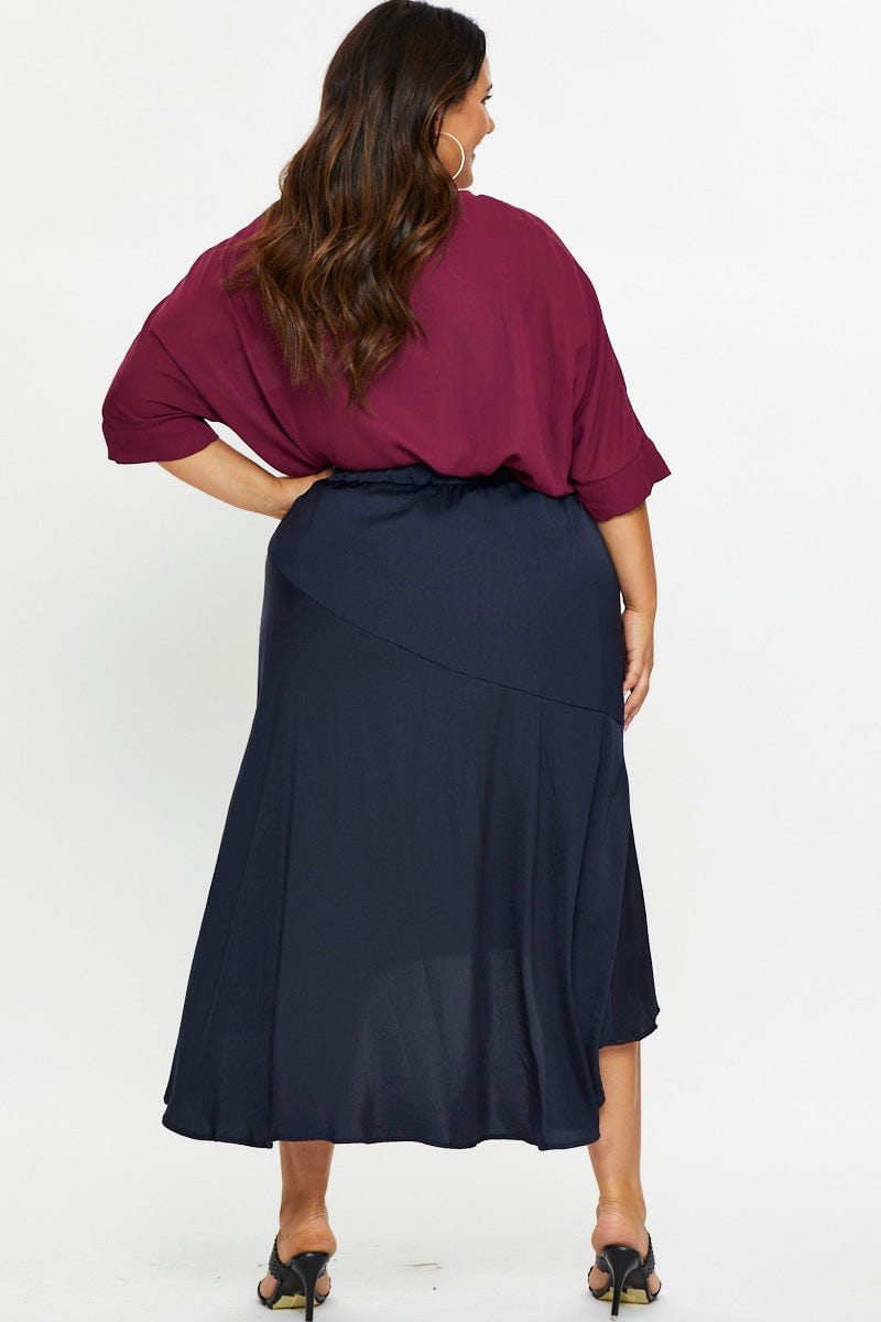 Blue Midi Satin Skirt For Women By You And All