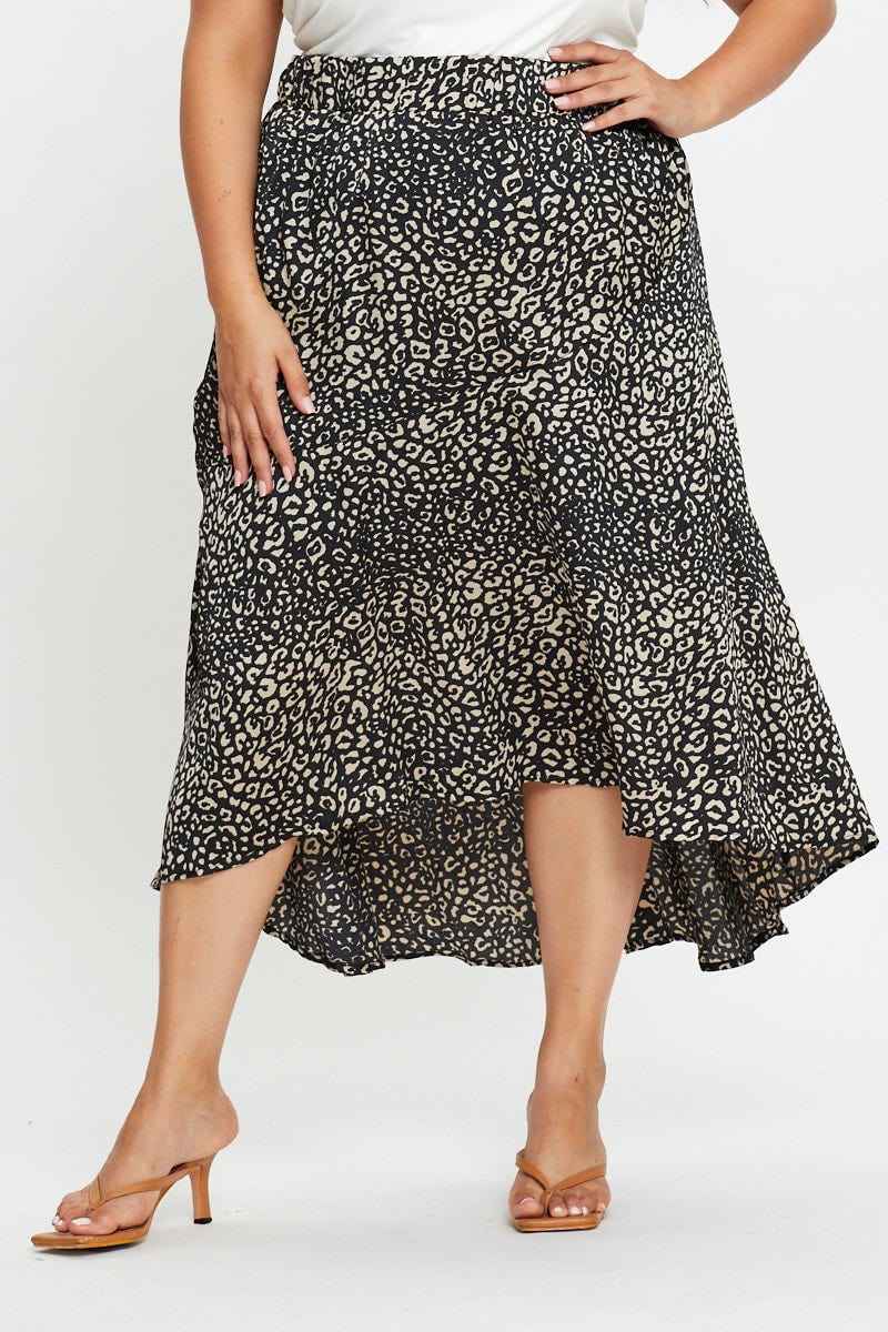 Animal Prt Midi Satin Skirt For Women By You And All