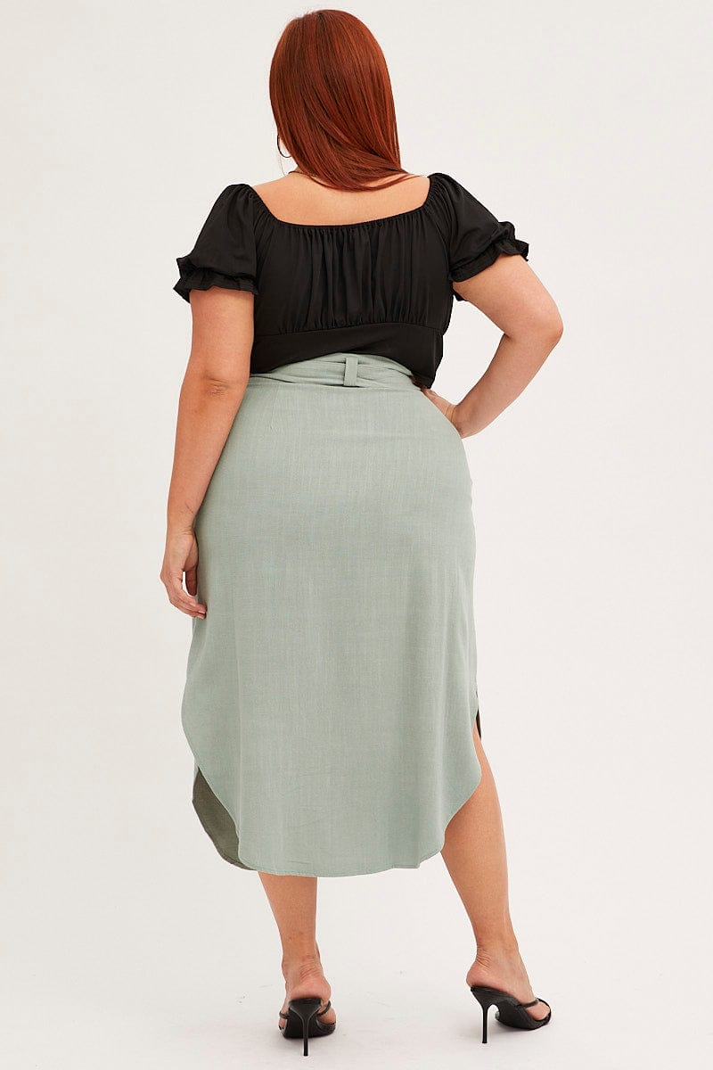 SAGE Midi Skirt Button Front Linen Blend