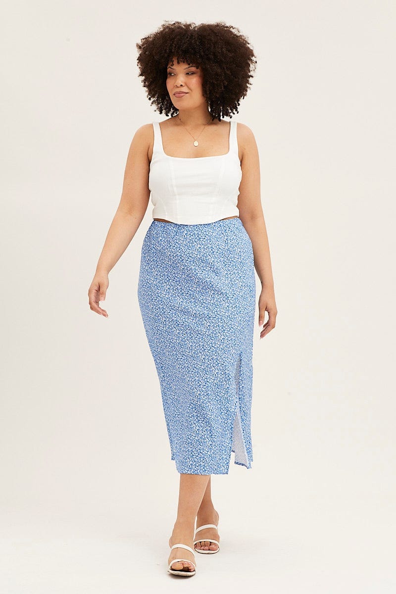 Ditsy Prt Midi Skirt Split For Women By You And All
