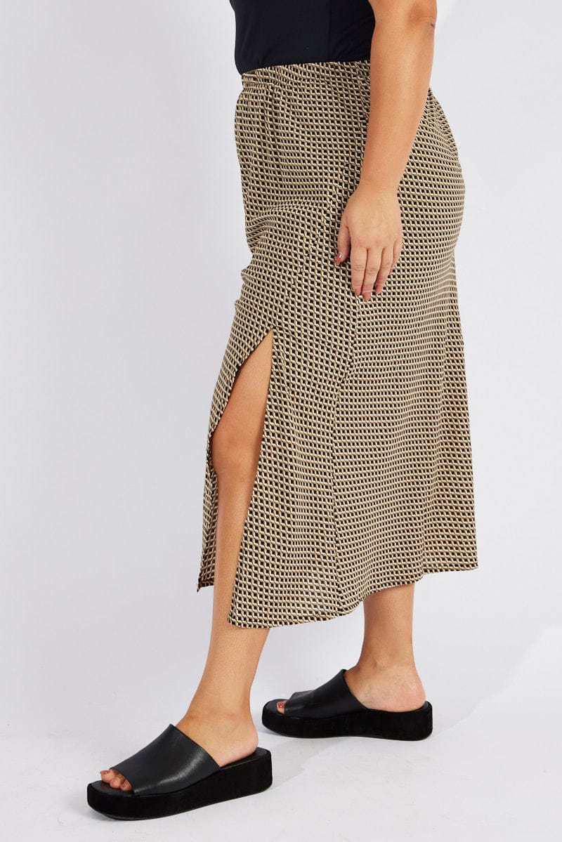 Black Geo Midi Split Skirt for YouandAll Fashion