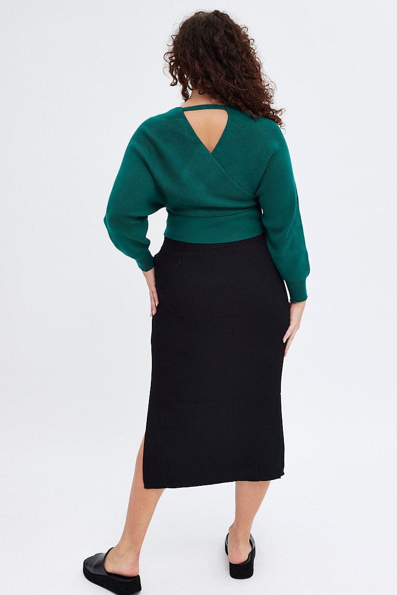 Black Knit Skirt Midi Side Split for YouandAll Fashion