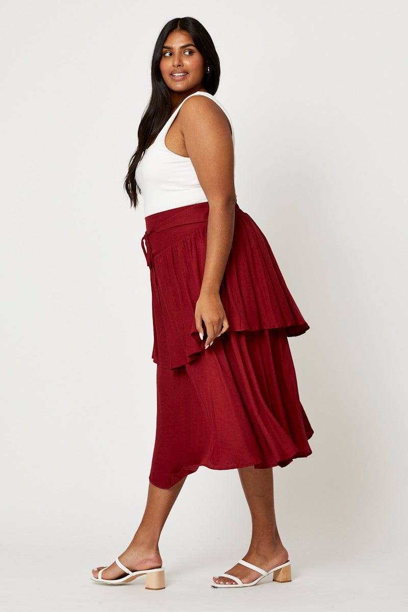 Red Midi Skirt Tie For Women By You And All