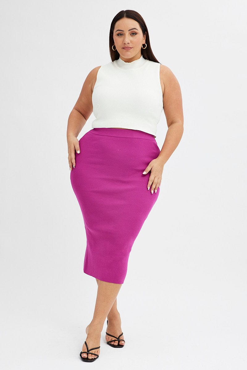 Pink Midi Skirt Rib Knit for YouandAll Fashion