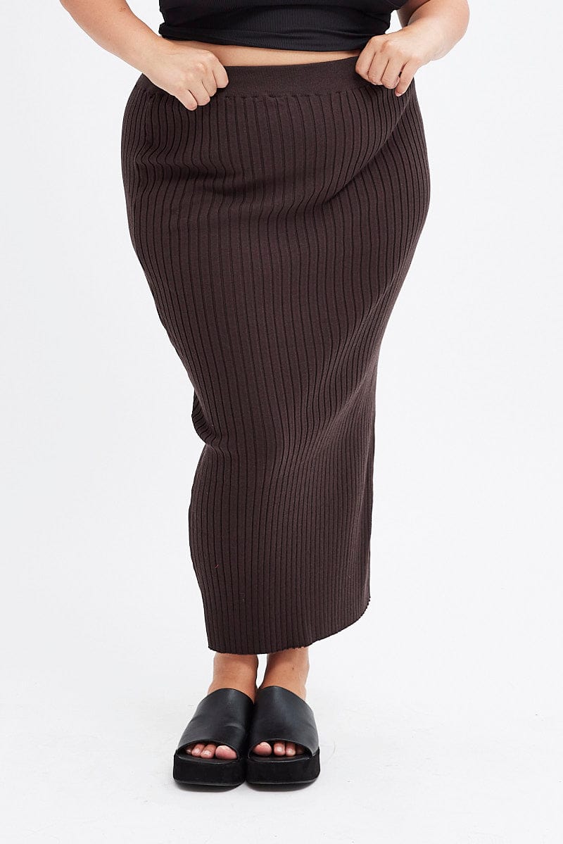 Brown Midi Bodycon Skirt Knit for YouandAll Fashion