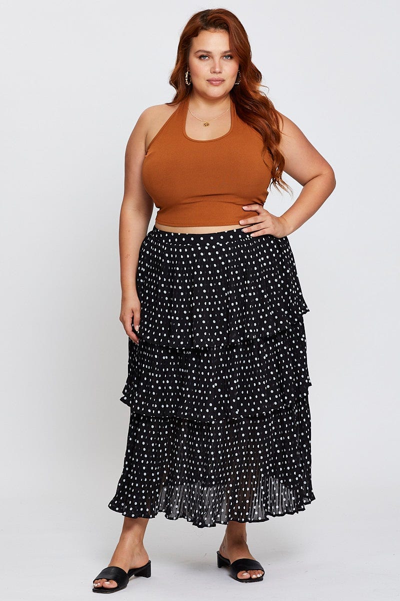 Brown High Waist Frill Tiered Midi Skirt For Women By You And All
