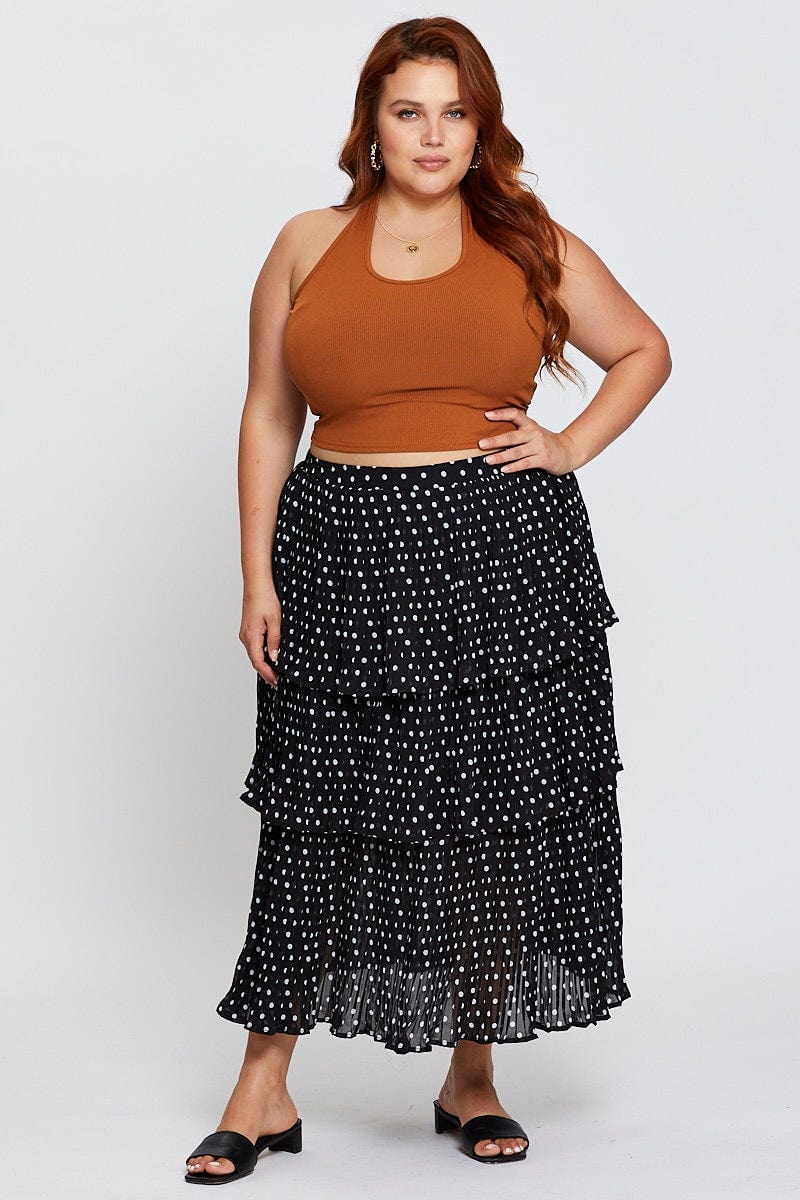 Geo Print High Waist Frill Tiered Midi Skirt for Women by You and All