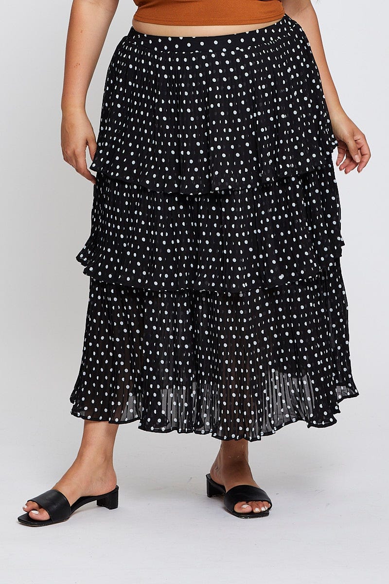 Geo Print High Waist Frill Tiered Midi Skirt for Women by You and All