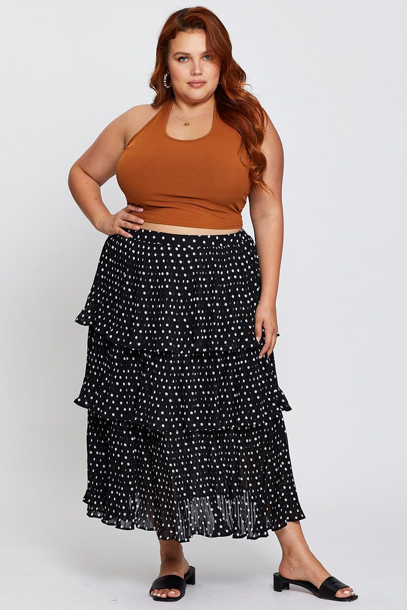 Geo Print High Waist Frill Tiered Midi Skirt for Women by You and All