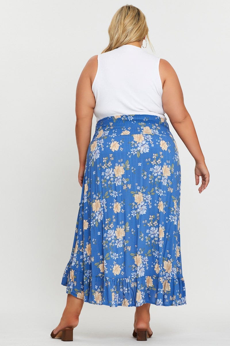 Floral Prt Midi Skirt Elastic Waist For Women By You And All