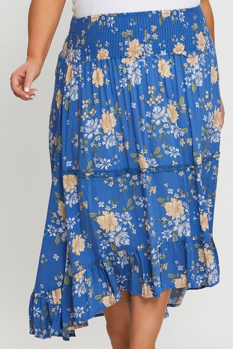 Floral Prt Midi Skirt Elastic Waist For Women By You And All