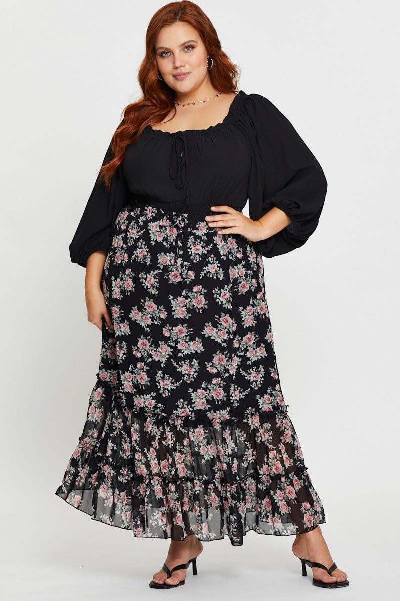 Floral Prt Maxi Skirt Drawstring For Women By You And All