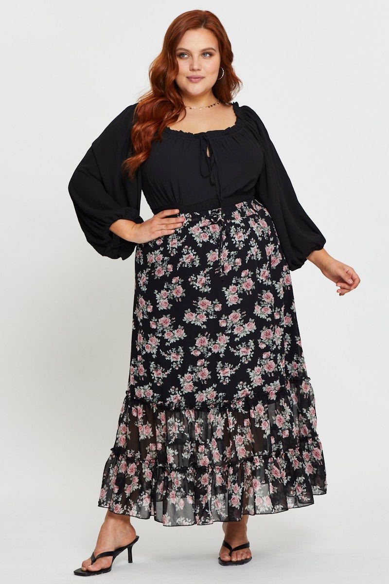 Floral Prt Maxi Skirt Drawstring For Women By You And All