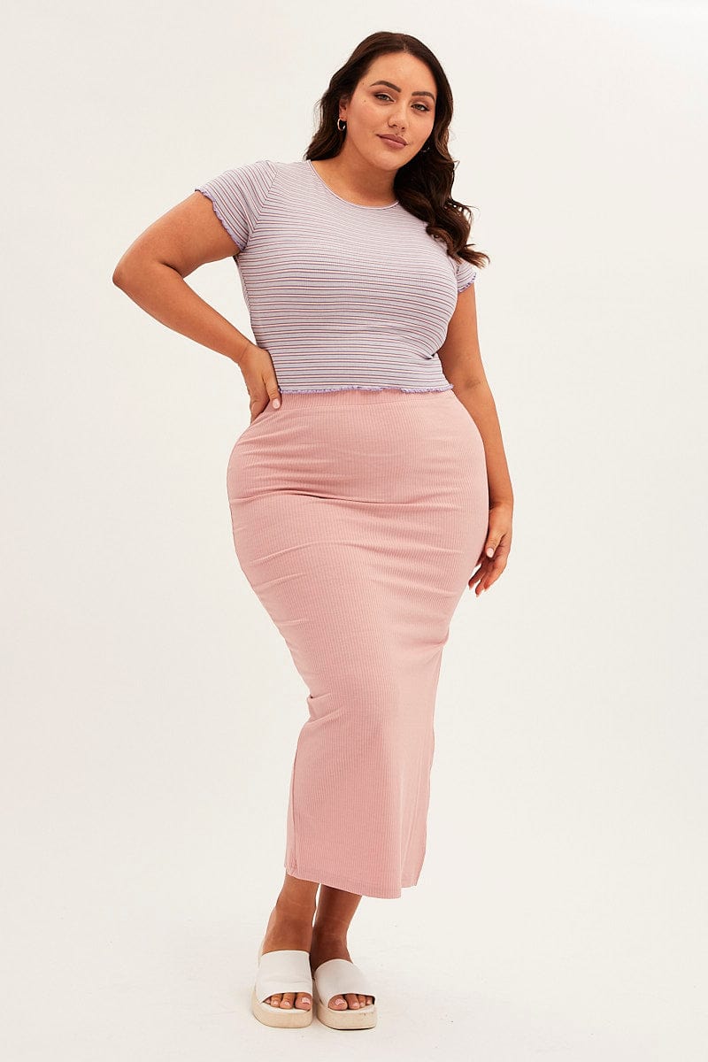 Pink Bodycon Skirt Side Split Rib Jersey for YouandAll Fashion