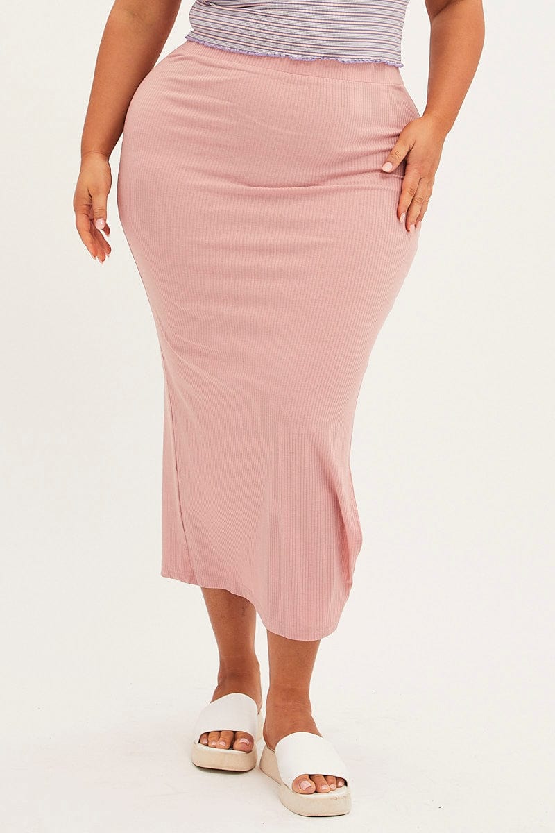 Pink Bodycon Skirt Side Split Rib Jersey for YouandAll Fashion