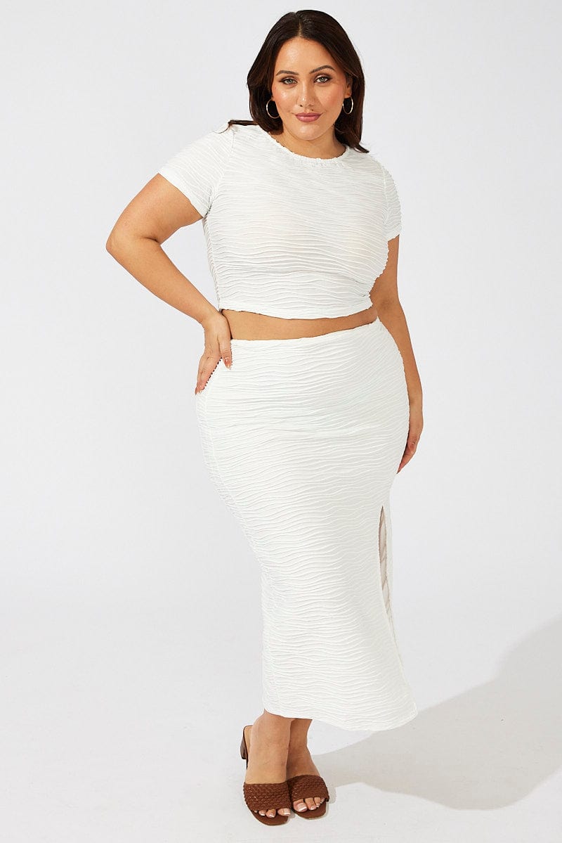 White Wavy Texture Bodycon Split Skirt for YouandAll Fashion