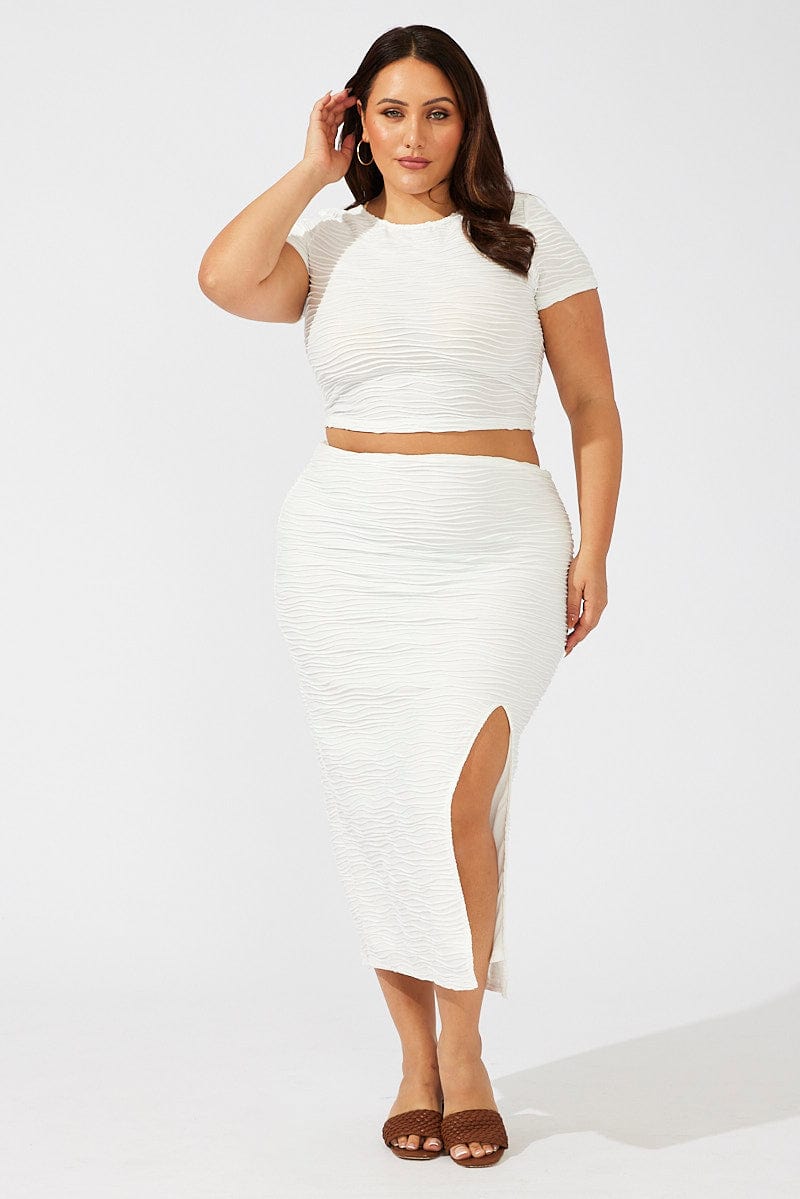 White Wavy Texture Bodycon Split Skirt for YouandAll Fashion