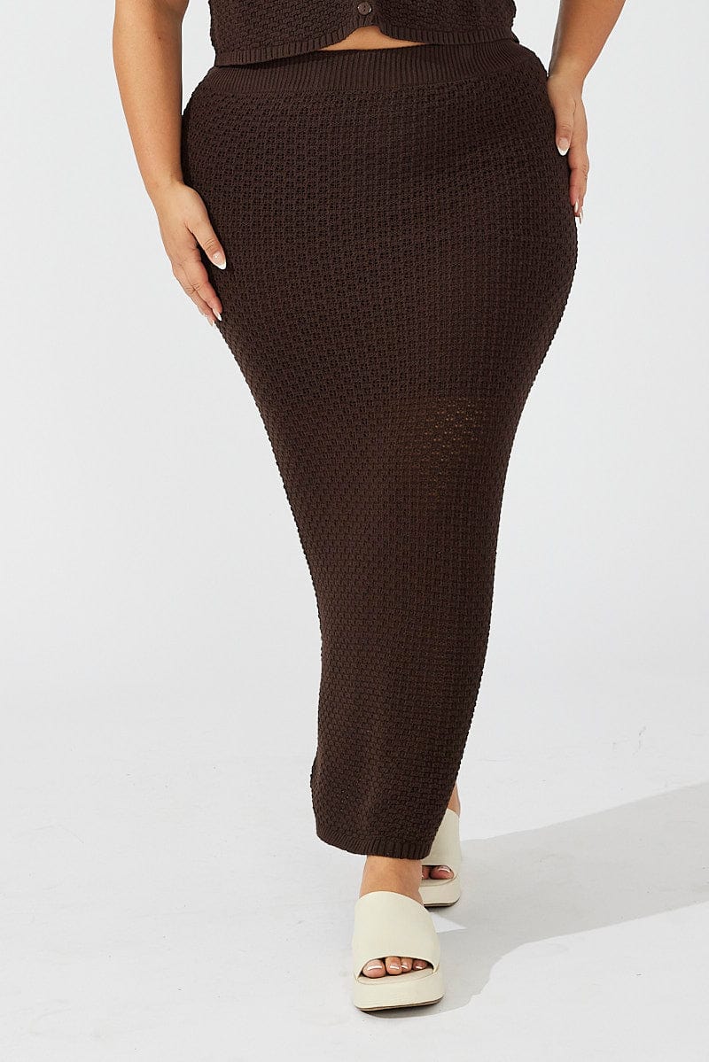 Brown Crochet Knit Midi Skirt for YouandAll Fashion