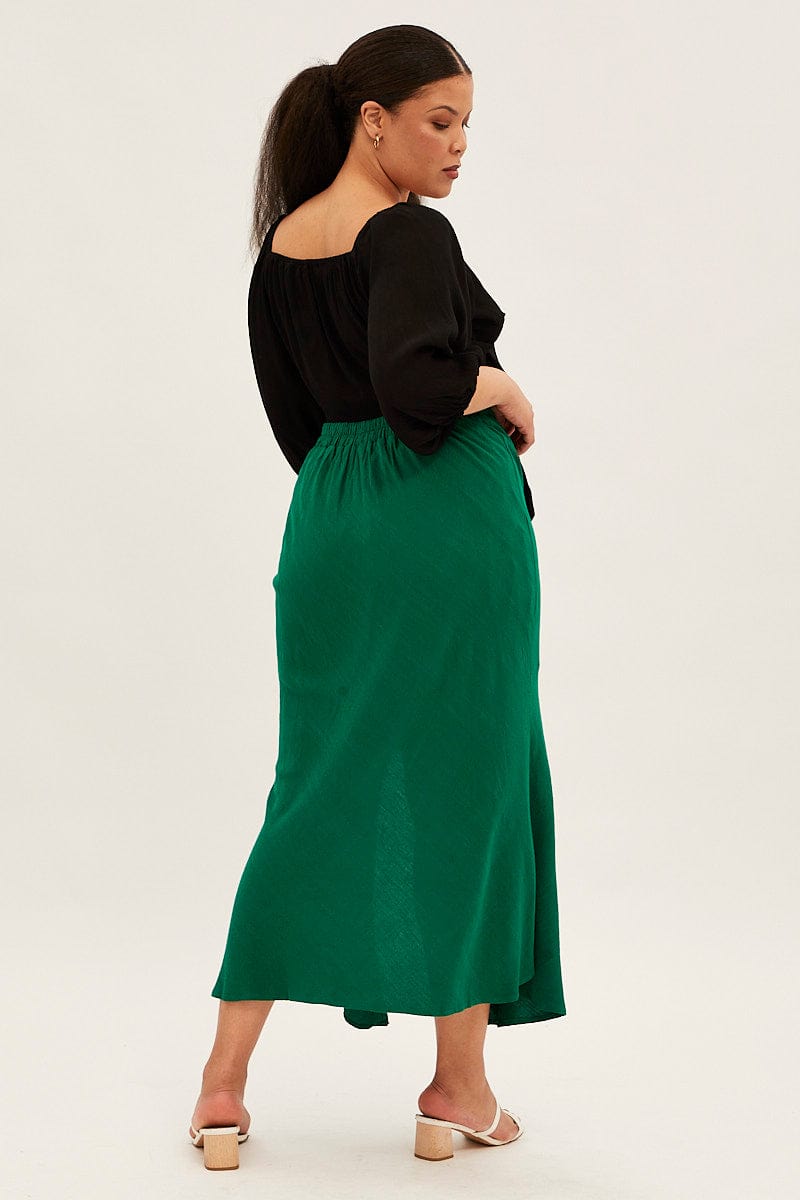 Green midi outlet skirt linen