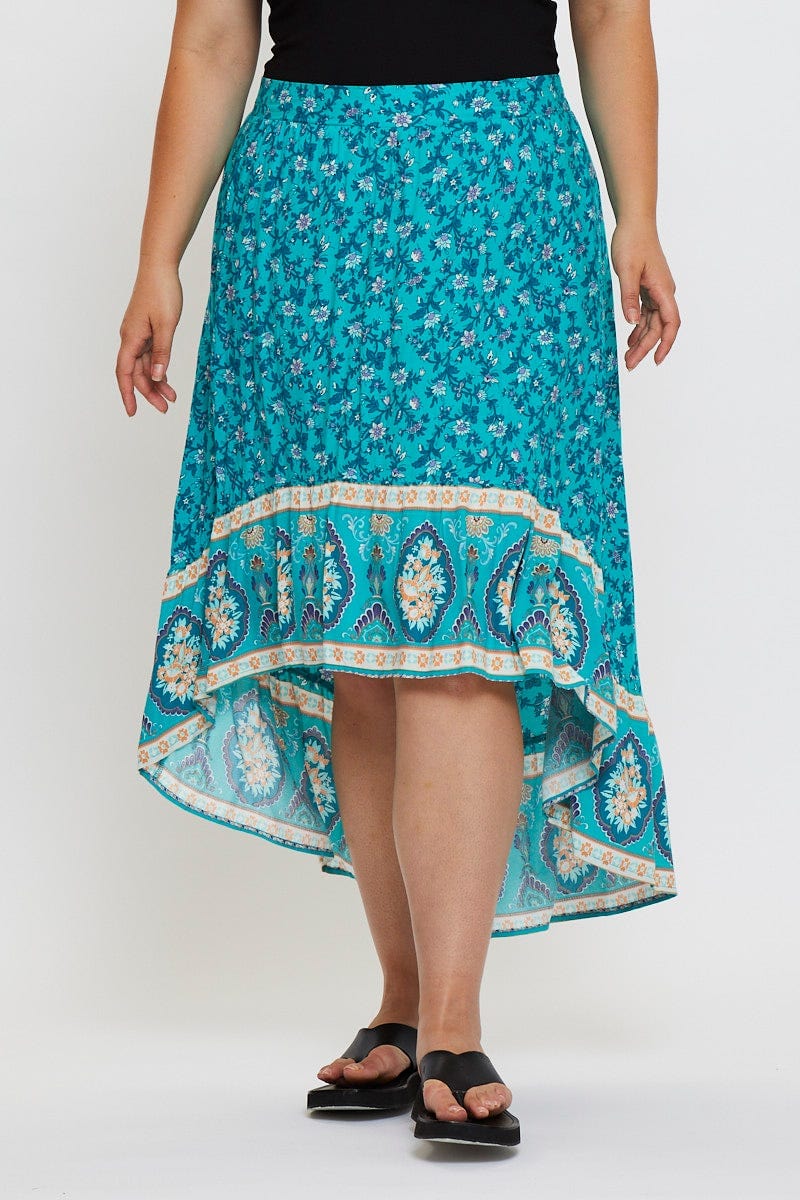 Boho Prt Midi Skirt High-Low For Women By You And All