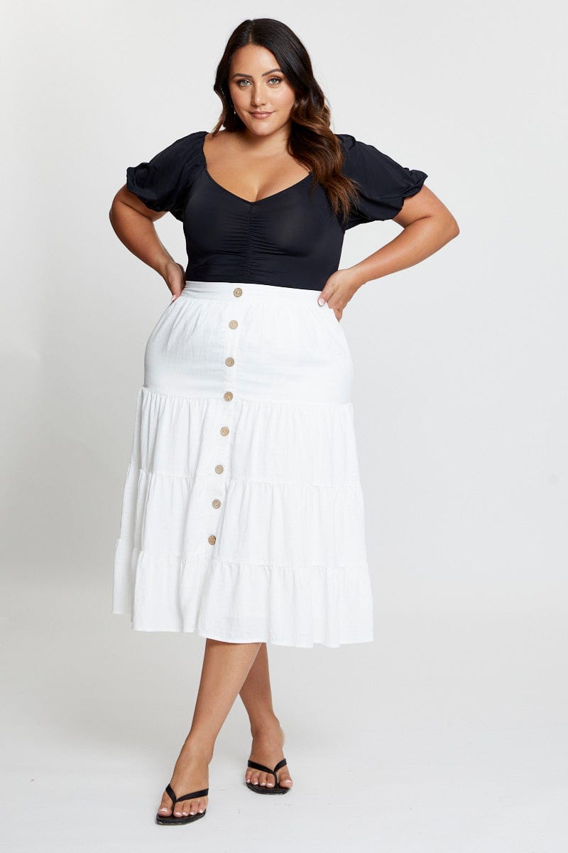 White Midi Skirt Mock Button For Women By You And All