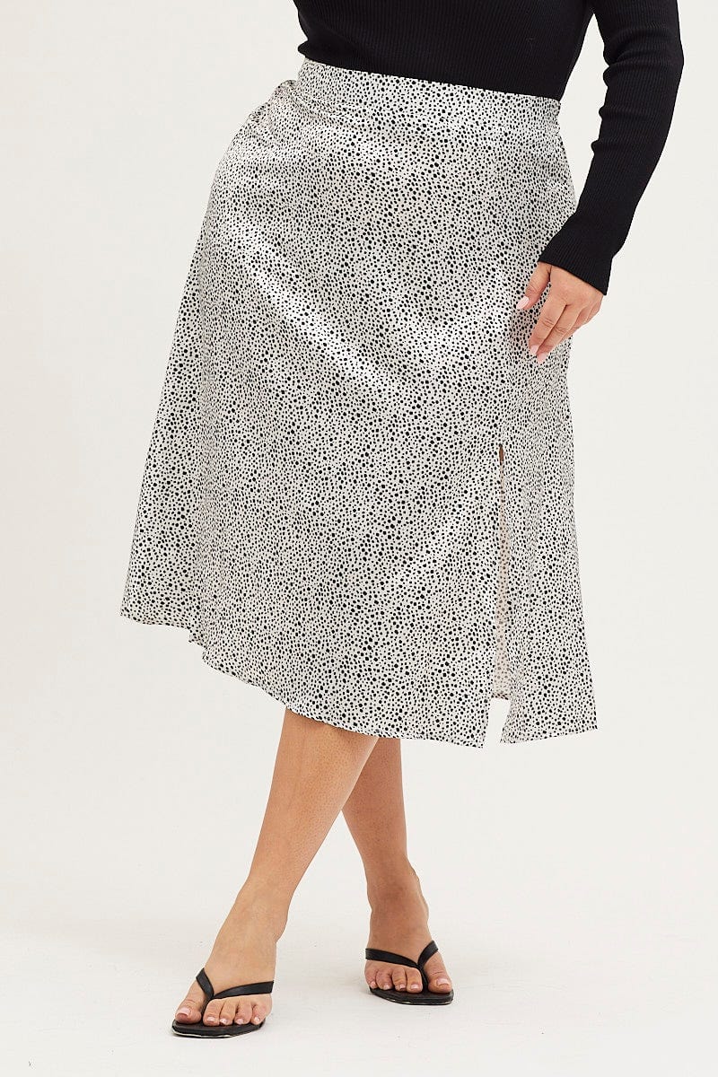 Geo Print Midi Skirt Side Split For Women By You And All
