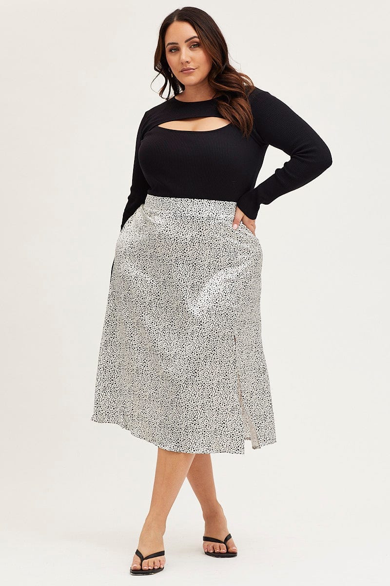Geo Print Midi Skirt Side Split For Women By You And All