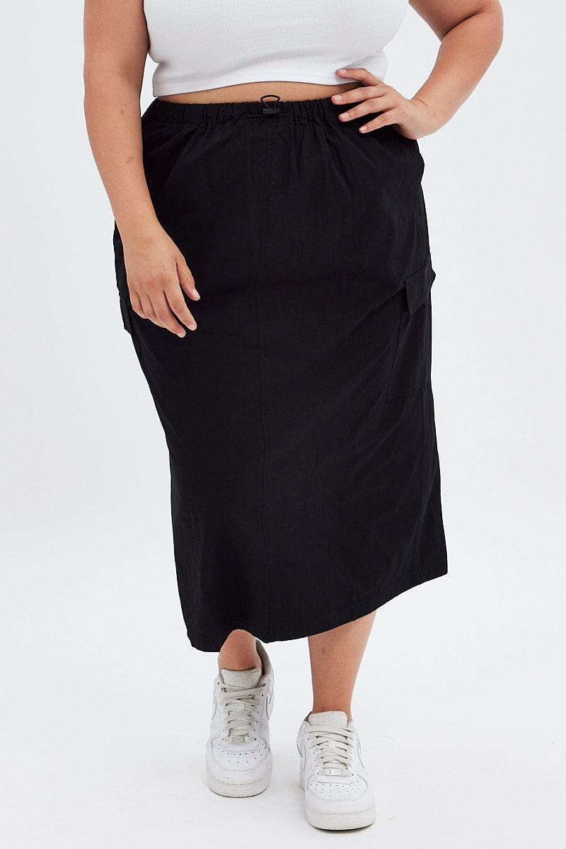 Black Parachute Midi Skirt for YouandAll Fashion