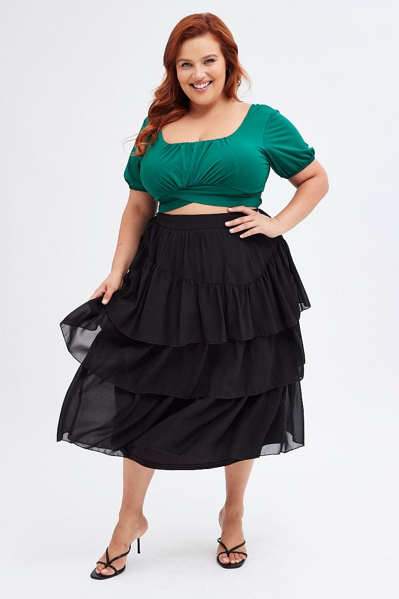 Black Midi Skirt Ruffle Hem for YouandAll Fashion