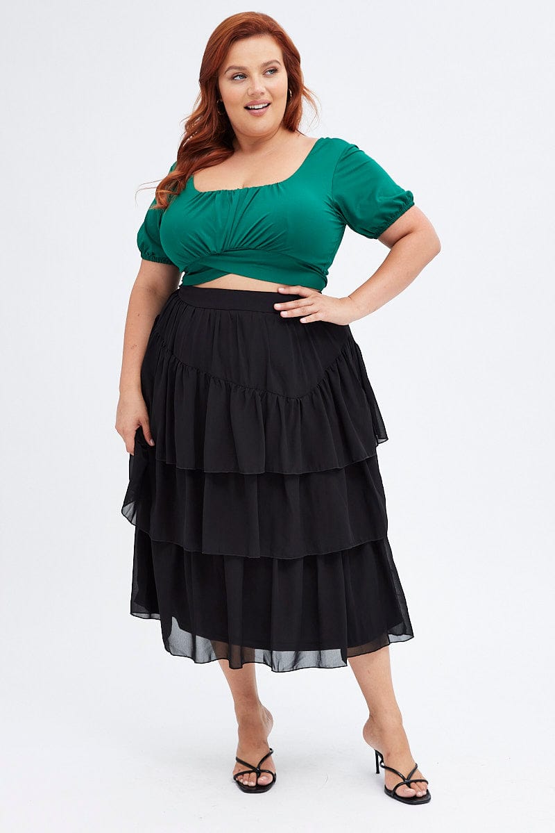 Black Midi Skirt Ruffle Hem for YouandAll Fashion