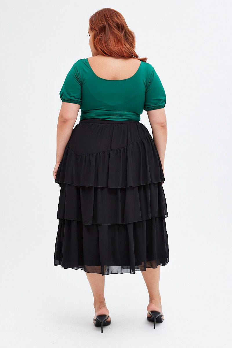 Black Midi Skirt Ruffle Hem for YouandAll Fashion