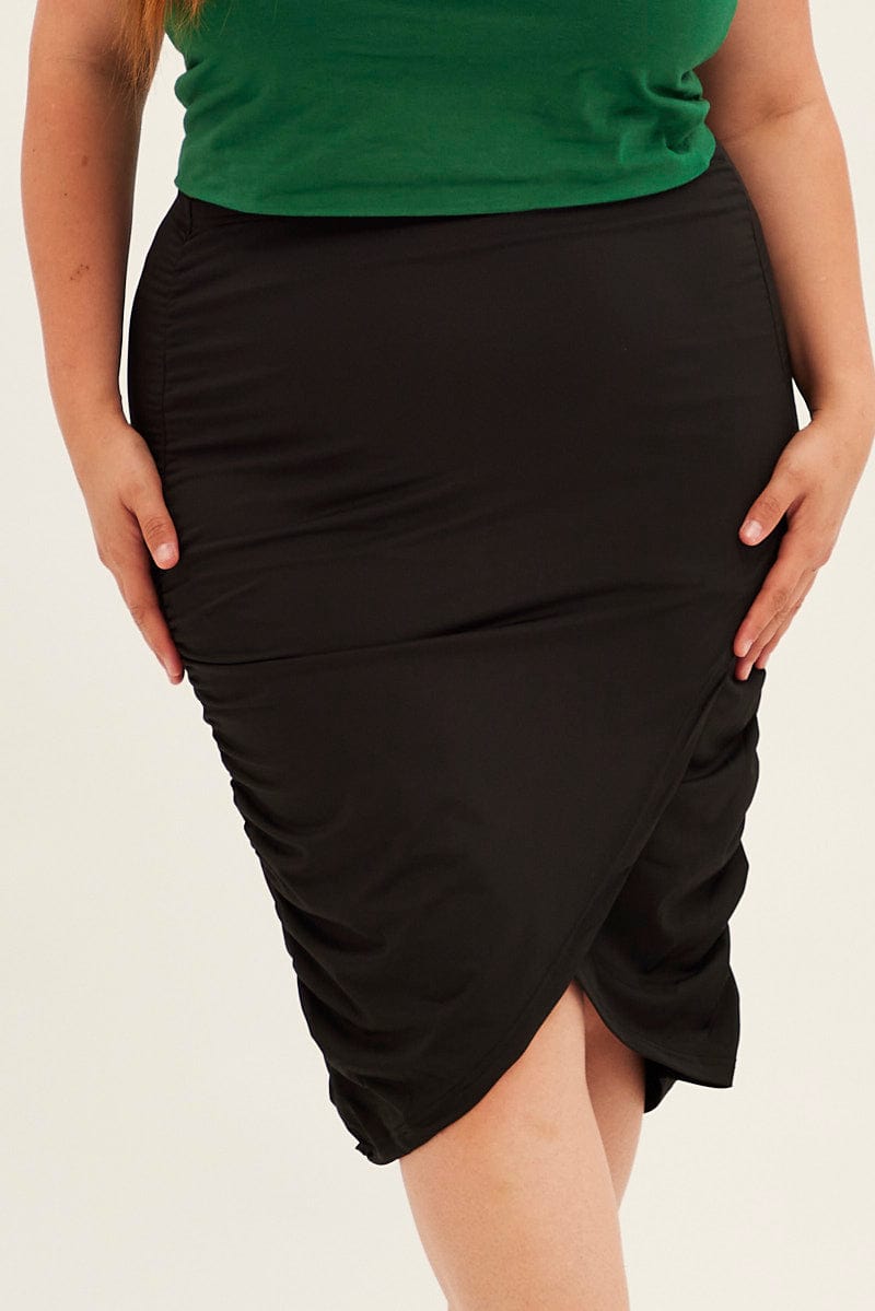 BLACK Knee Skirt Jersey Ruched Bodycon for YouandAll Fashion