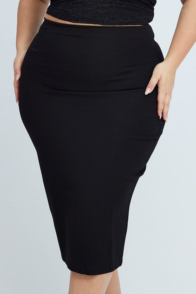Black Pencil Skirt High Waist Stretch Ponte Midi for YouandAll Fashion