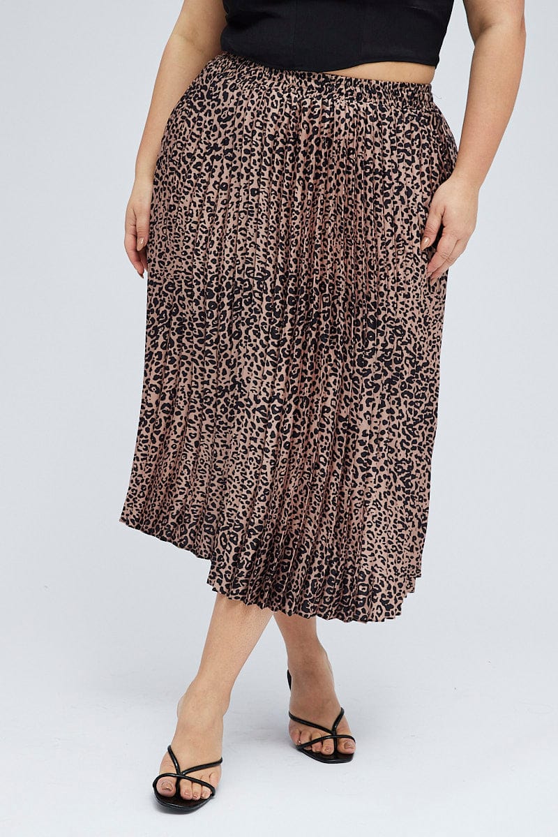 Brown Animal Print Pleated Skirt Leopard for YouandAll Fashion