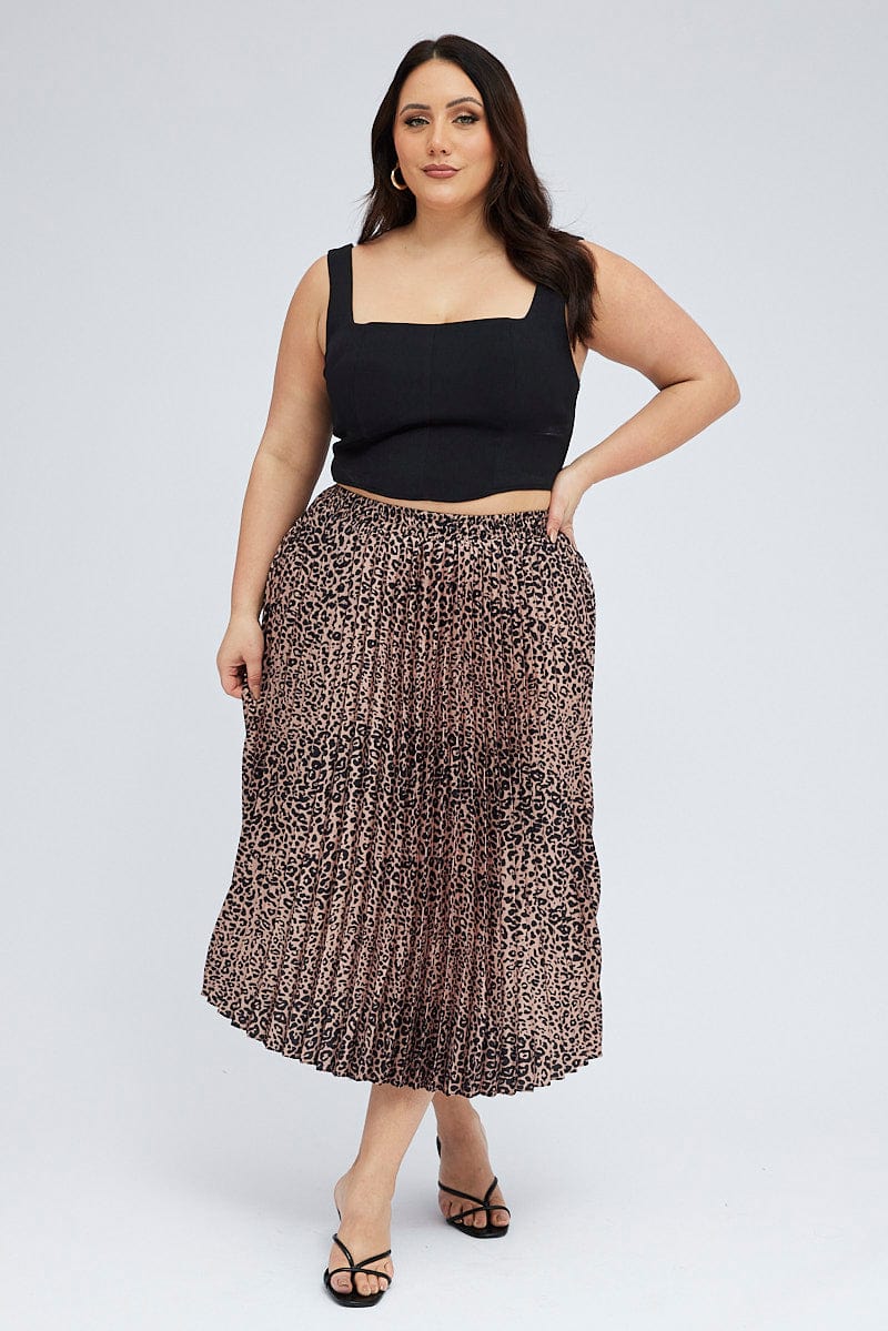 Brown Animal Print Pleated Skirt Leopard for YouandAll Fashion