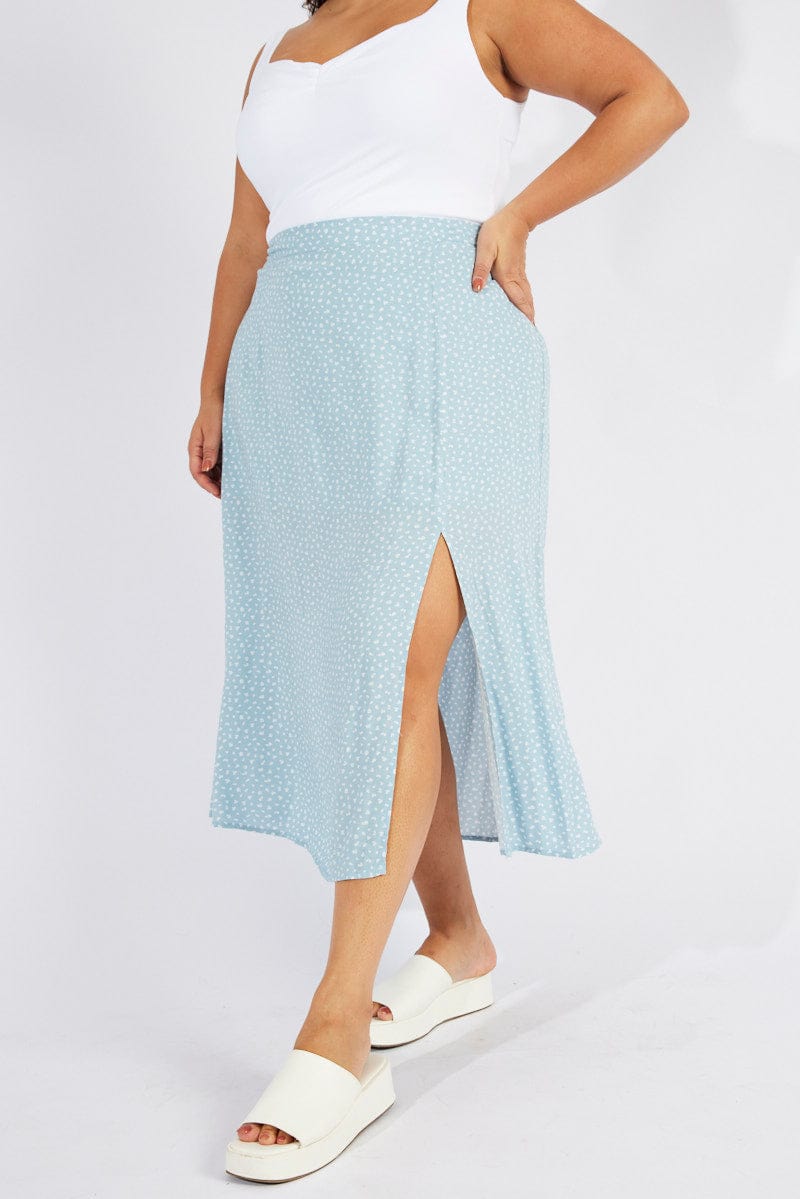Blue Ditsy Ditsy Split Skirt for YouandAll Fashion