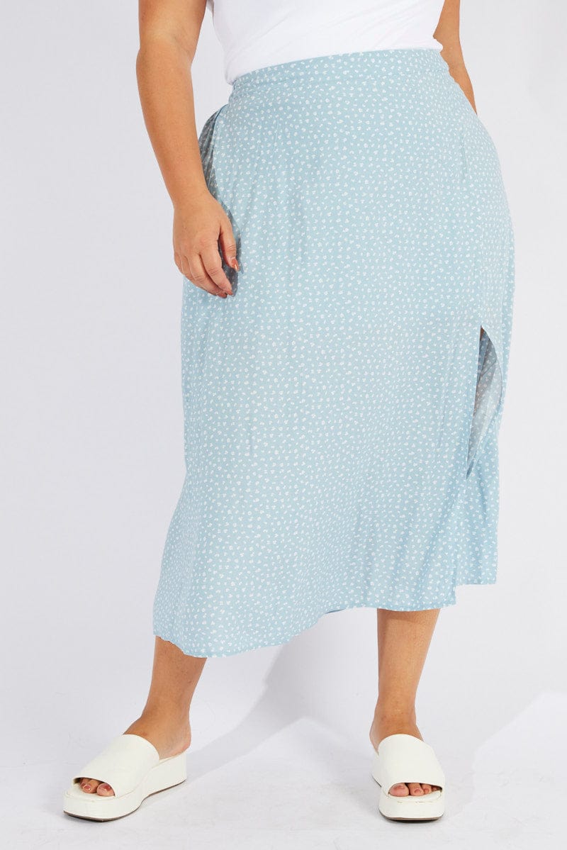 Blue Ditsy Ditsy Split Skirt for YouandAll Fashion