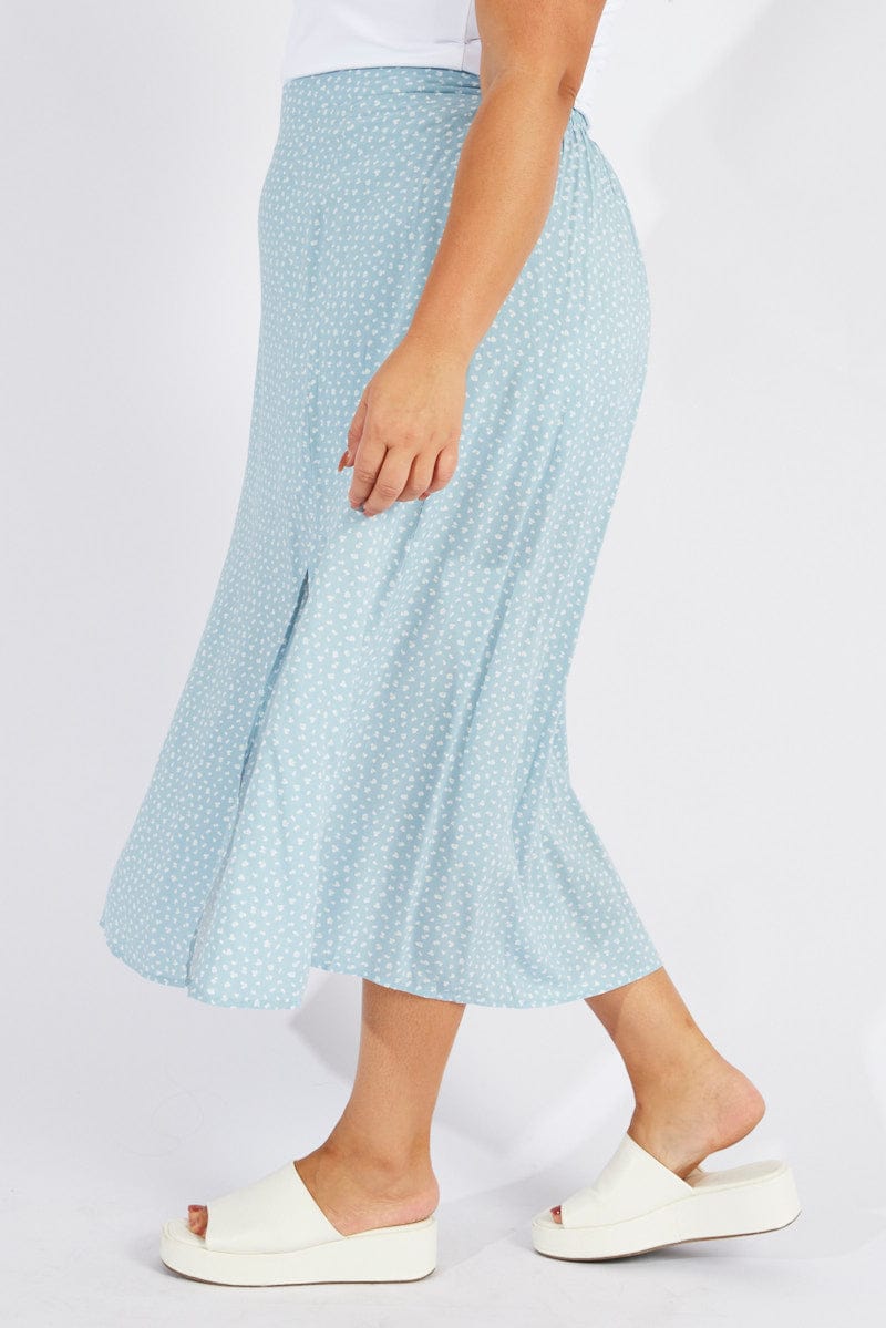 Blue Ditsy Ditsy Split Skirt for YouandAll Fashion