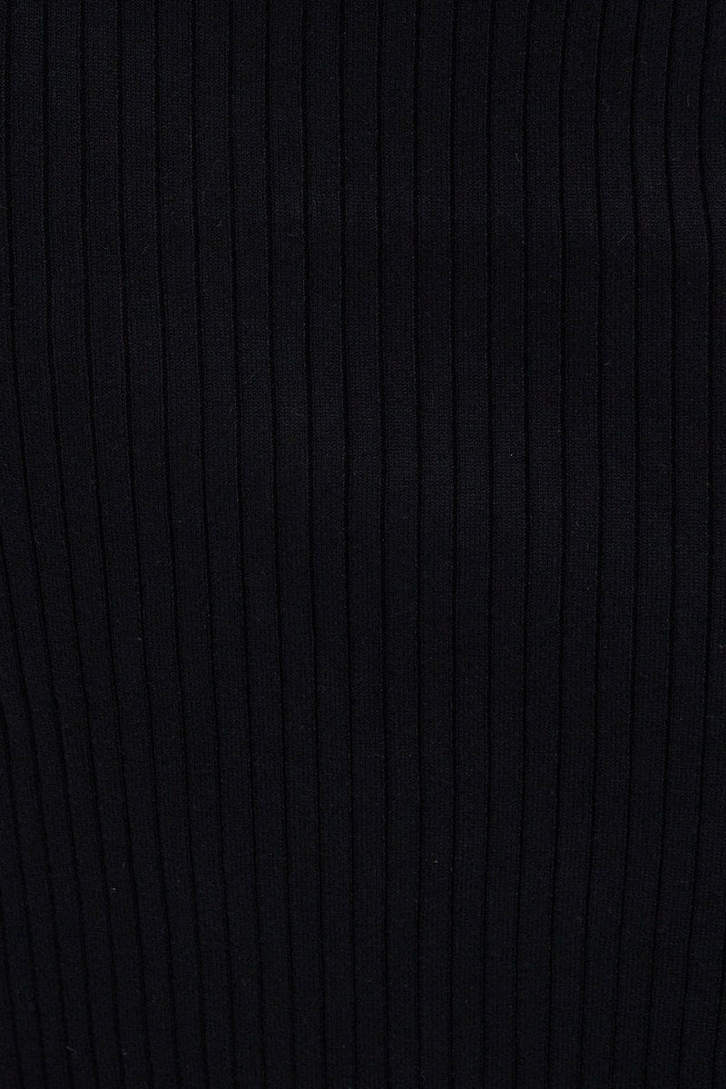 Black Knit Skirt Elastic Waist Midi Flare Rib for YouandAll Fashion