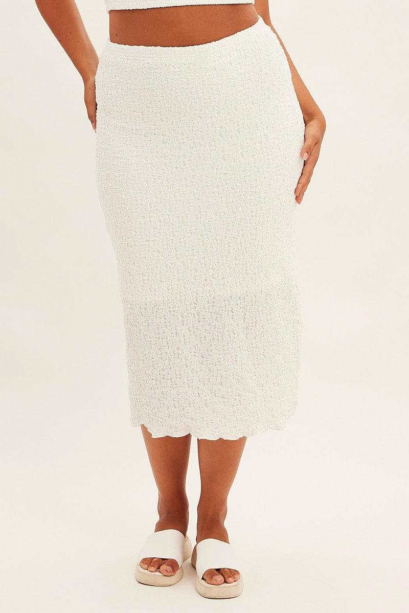 White Midi Skirt Bodycon Bubble Lace for YouandAll Fashion