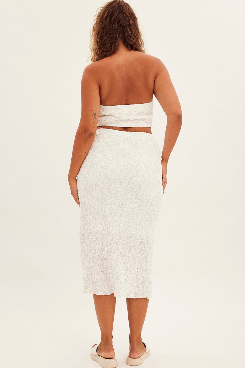 White Midi Skirt Bodycon Bubble Lace for YouandAll Fashion
