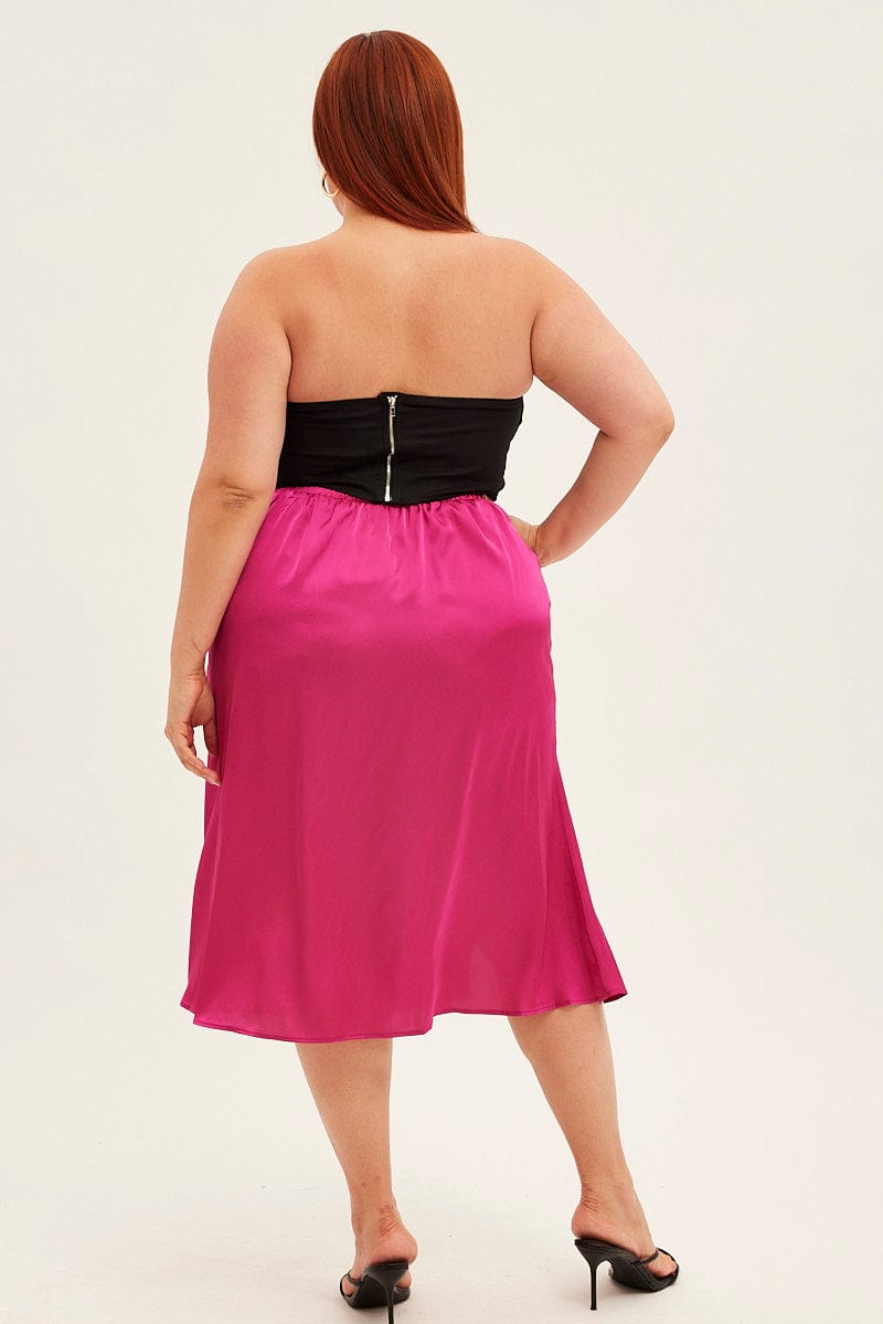 Pink Midi Skirt Satin Slip With Button Detail for YouandAll Fashion