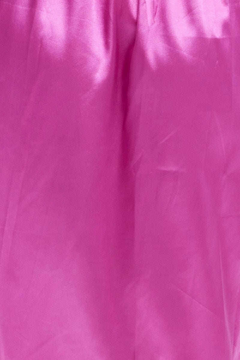 Pink Midi Skirt Drawstring Satin Split for YouandAll Fashion