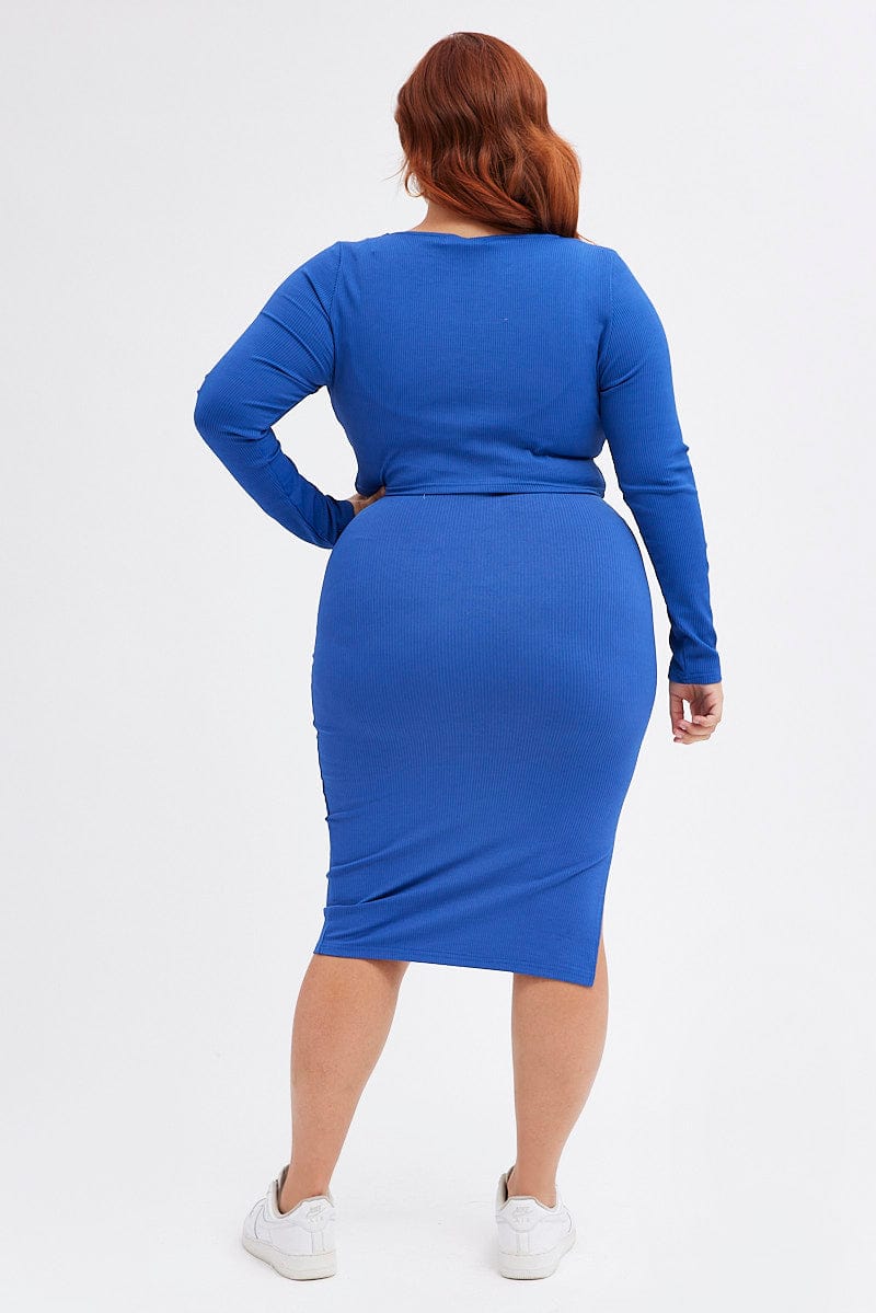 Blue Midi Skirt Rib Jersey Seamless Look for YouandAll Fashion