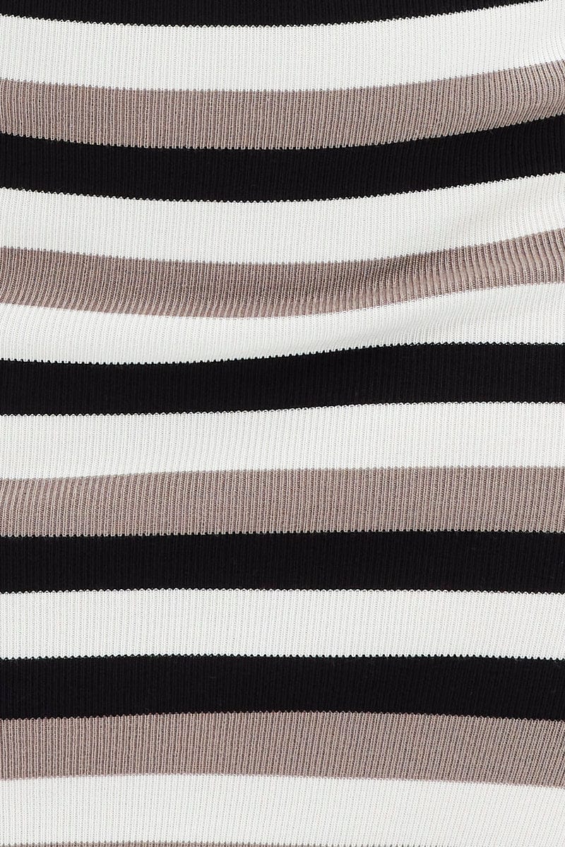 Multi Stripe Knit Skirt Midi Side Split for YouandAll Fashion