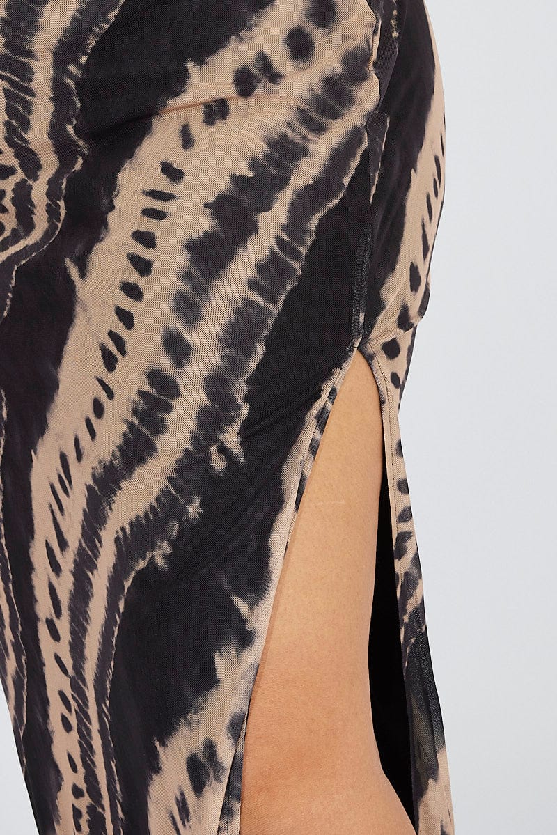 Black Abstract Mesh Long Split Skirt for YouandAll Fashion