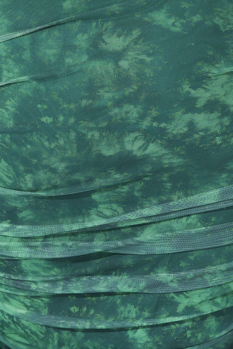 Green Abstract Mesh Ruched Tie Dye Midi Skirt for YouandAll Fashion