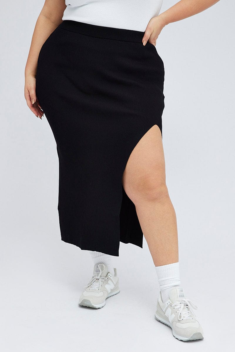 Black Knit Skirt Front Split Bodycon for YouandAll Fashion