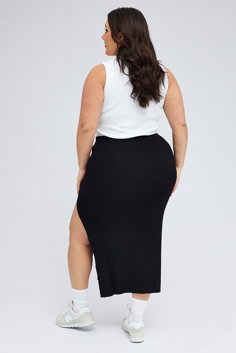 Black Knit Skirt Front Split Bodycon for YouandAll Fashion