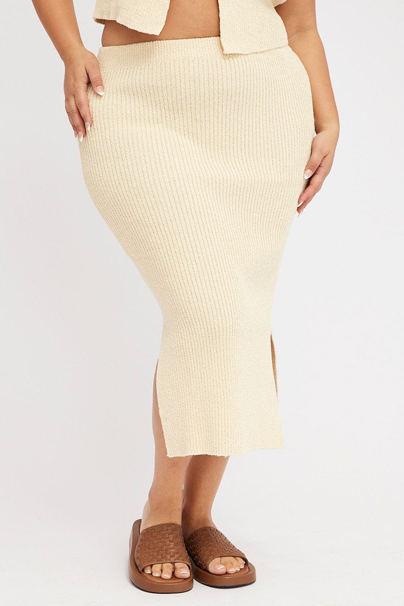 Beige Textured Knit Midi Skirt for YouandAll Fashion